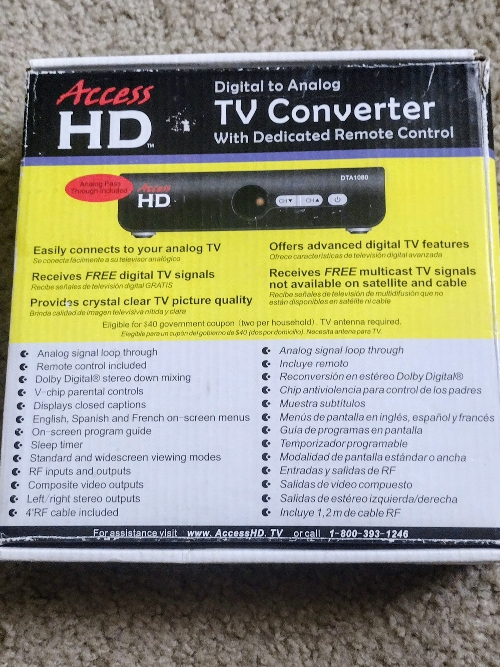 Digital to Analog TV Converter w/Remote $10